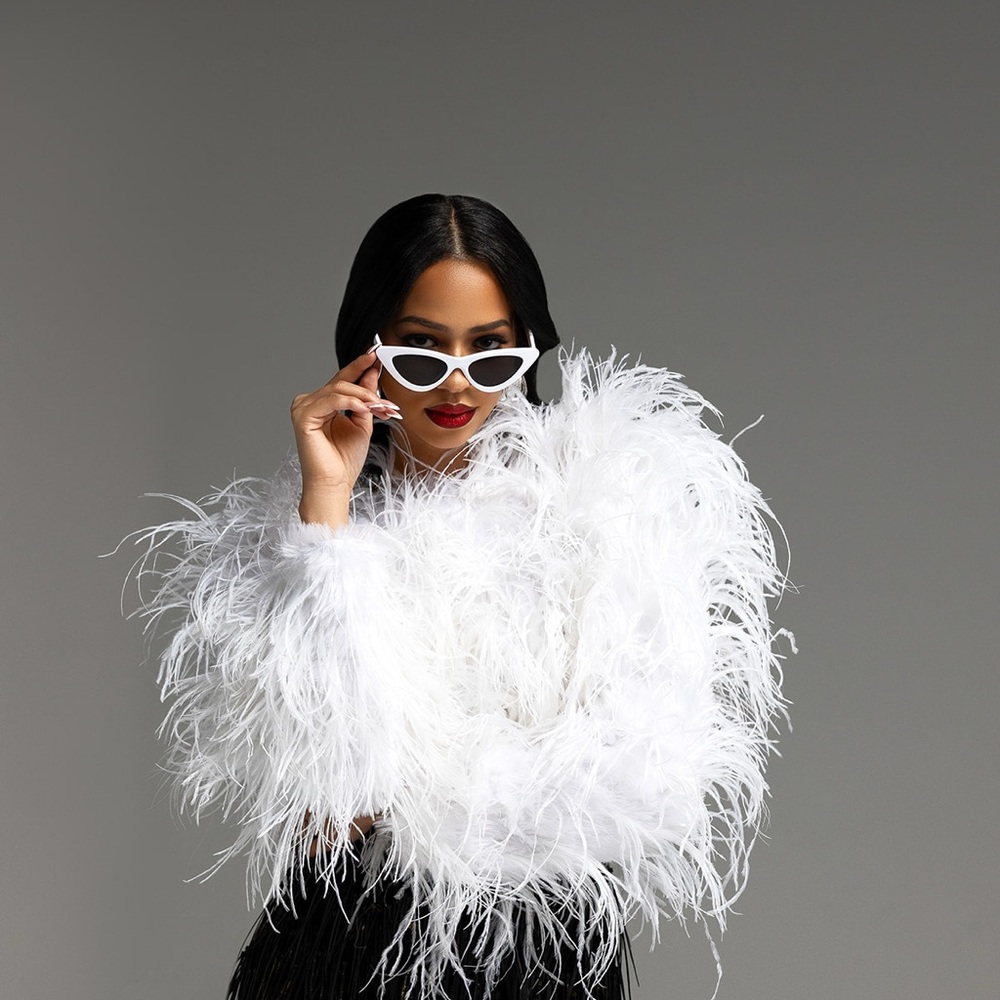 Elegant White Feather Jacket